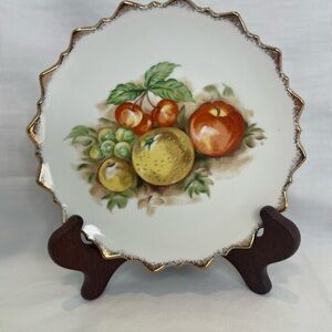 Vintage- Japanese Hanging Fruit Plate- starburst edge with gold trim - 1940s